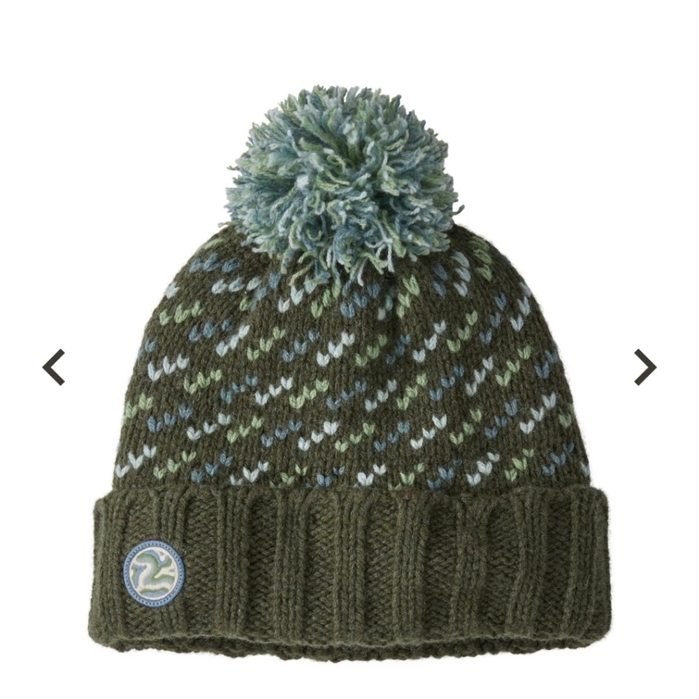 Patagonia ..Cozy Green Knit Pom-Pom Beanie For Women